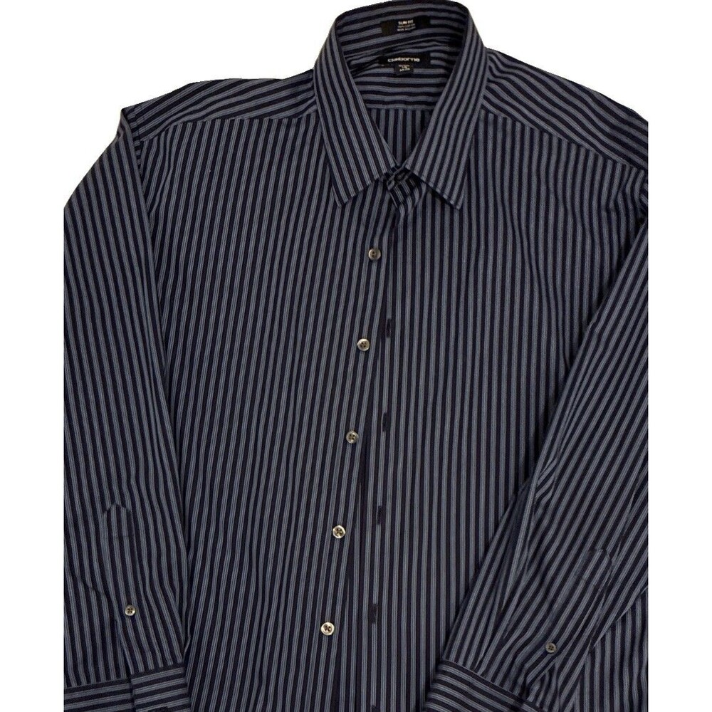 Claiborne No Iron Shirt Blue Slim Fit Dress Shirt Neck 18 34135